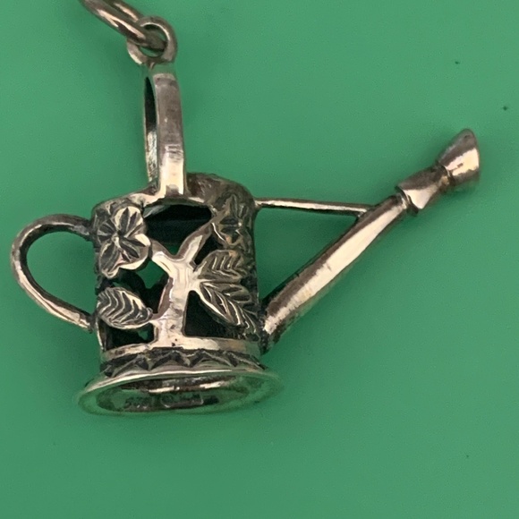 .925 Garden Watering Can Ornate Sterling Silver Jewelry Charm #vintage #keepsake - Picture 3 of 6
